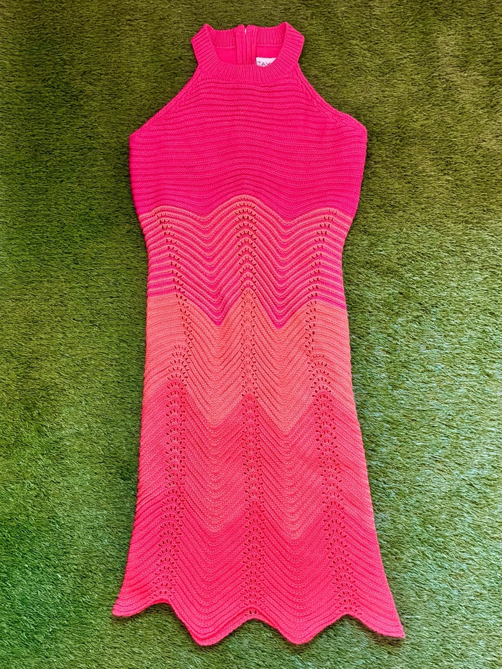 Taylor Pink Ombre Pointelle Knit Halter Midi Dress Small